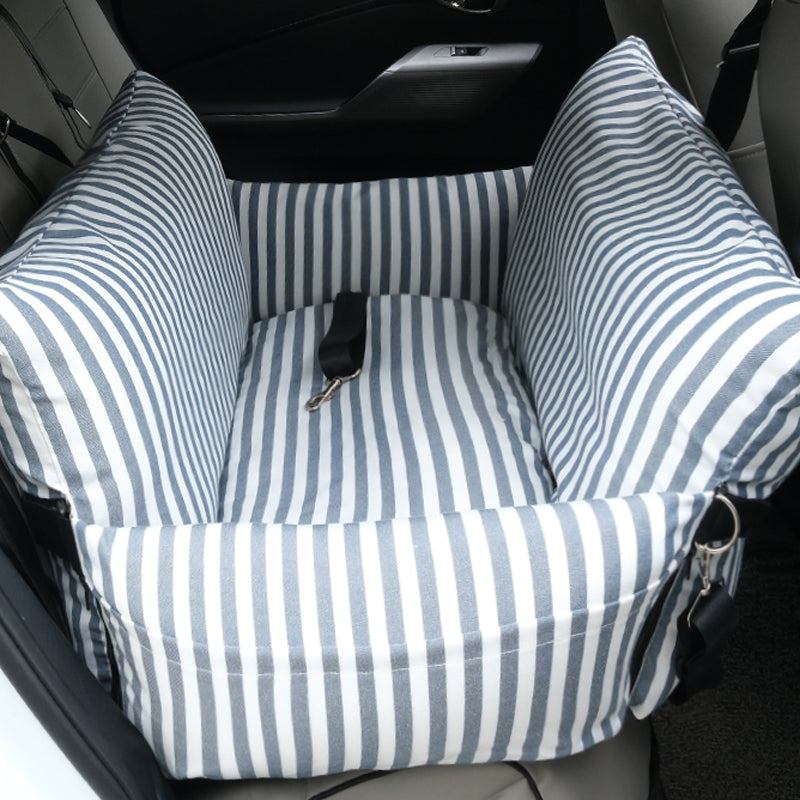 2-in-1 Striped Dog Car Seat | Machine-Washable & Year-Round Use | FriskFable